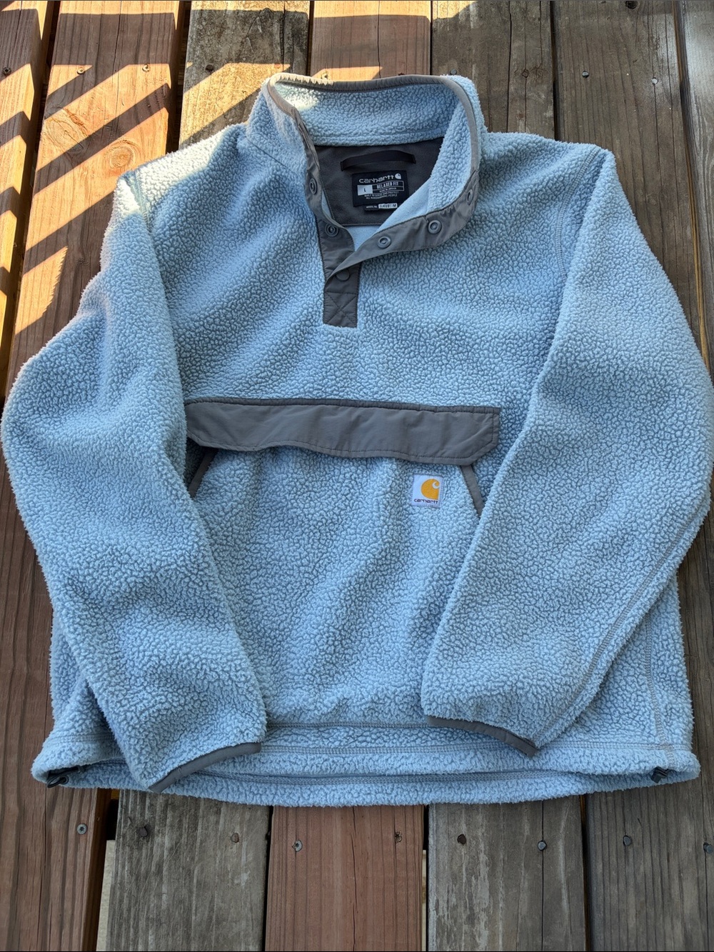 Carhartt Light blue/gray Sherpa Zip Pullover with Gray Trim